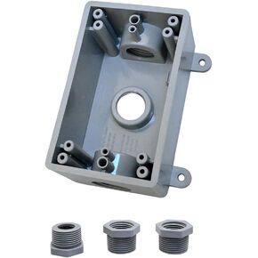 Round Electrical Outlet Box, Weatherproof 5 Hole-1/2 or 3/4 in Electrical Outlet Box, UL Listed, PVC No Cover Junction Box, Gray