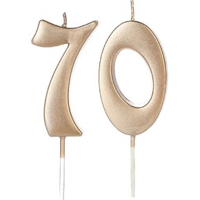 Champagne Gold 70th Birthday Candles for Cake, Number 70 7 Glitter Candle Party Anniversary Cakes Decoration for Kids Women or Men