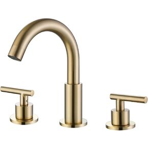 RBROHANT Brushed Gold Widespread Bathroom Faucet 8 Inch Brass Bathroom Faucets for Sink 3 Hole, 2 Handle, 360 Degree Swivel Spout, Deck Mounted, RB0926