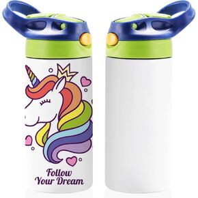 OFFNOVA 12oz Kids Sublimation Tumbler, 8 Pack Kids Sublimation Tumbler Blank with One-click Pop-up Straw and Handle for Heat Transfer, Children Sublimation Cups for Milk, Soda, Juice, Drinks