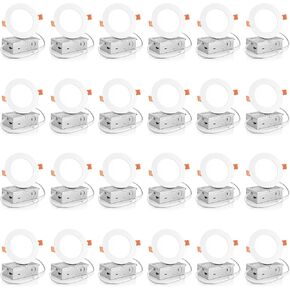 Meconard 24 حزمة 4 بوصة 5CCT رقيقة جدًا LED ضوء السقف راحة مع صندوق وصلات، 2700K/3000K/3500K/4000K/5000K قابلة للاختيار، 9W Eqv 75W، يمكن عكس الضوء، 750LM إضاءة سفلية عالية السطوع-ETL&FCC