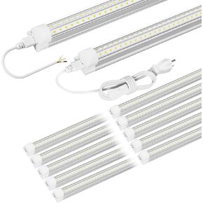 5ft LED Shop Light Fixture, Linkable 6500K Daylight White Tube Light, High Output, Double Sided V Shape T8 Integrated 5 Foot Led Bulbs for Garage,Warehouse,Clear Lens 10-Pack