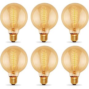 g25 غلوب اديسون لمبة، 60w خمر جولة اديسون لمبة، خمر ضوء لمبة، الأزياء القديمة عكس الضوء المصابيح المتوهجة الرجعية، 2100k الأبيض الدافئ، 240 شمعة، e26، زجاج العنبر، 6 حزمة in Kuwait