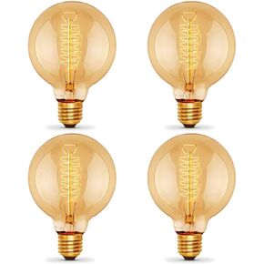 New Lights G25 Globe Edison Light Bulb, 60W Vintage Round Edison Bulb, Vintage Light Bulb, Old Fashion Dimmable Retro Incandescent Light Bulbs, 2100K Warm White,E26, Amber Glass, 4 Pack