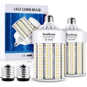 2 Pack 1200W Equivalent 100W LED Corn Bulbs 14500 Lumen 6500K Daylight White Corn Light Bulb Super Bright E26/E39 Base LED Corn Light Bulb for Commercial Industrial Lighting Warehouse Workshop Street