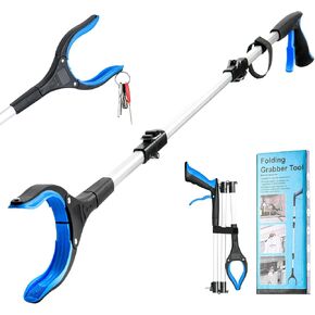 43 inch Extra Long Grabber Tool,Foldable Pick Up Stick with Strong Grip Magnetic,360°Rotating Anti-Slip Jaw,Trash Claw Grabber Tool,Trash Picker Tool for Outdoor & Indoor(Blue)