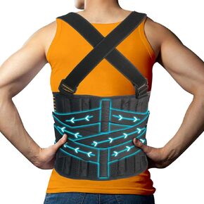Plus Size 2XL/3XL Work Back Brace with 2 Removable Suspender Straps, Back Posture Corrector for Heavy Lifting Safety Protector, Back Support Belt for Men Women in Construction, Warehouse Jobs