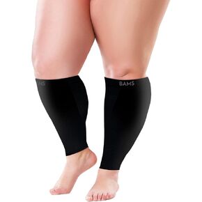 BAMS Plus Size Calf Compression Sleeve for Women & Men, Viscose from Bamboo Extra Wide Leg Support for Shin Splints, Leg Pain Relief and Support, Swelling, Travel (Calf Black, XXL)
