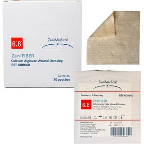 ZeniFiber (2" x 2") Calcium Alginate Wound Dressing, Sterile Primary Dressing, Non-Woven Pad, Can be Cut to Shape, 10/Box