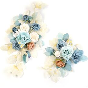 Flrunwu(Pack of 2 Artificial Flowers Decorations,Centerpieces for Wedding Reception Backdrop Decoration, Floral Decor Wall Home Entryway OutdoorDecorations (Blue)