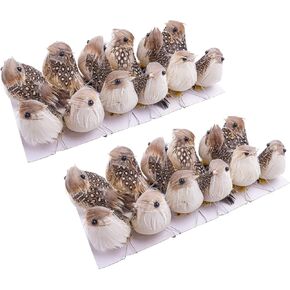 Warmtree 24 Pcs Artificial Simulation Birds Feather Mini Bird Decorative Fake Birds for Christmas Tree Craft Home Ornaments Garden Wedding Decoration (Set B)
