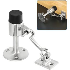 Wall Mount Door Stopper with Hook, Heavy Duty Door Stop Brushed Nickel Doorstop with Rubber Bumper & Stainless Steel Screws, 3-1/2 Inch Length