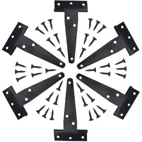 6Pack 5Inch Black T-Strap Shed Hinge Heavy Duty Barn Gate Hinges Shed Doors Hinges for Barn Door Shed or Wooden Fences