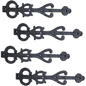 Adonai Hardware 10.9 Inch "Izehar" Heavy Duty Antique Cast Iron Strap False/Faux/Dummy Hinge Fronts (2 Pack, Black Powder Coated) for Vintage Barn Doors, Gates, Furniture, Garage, Shutters and Fences