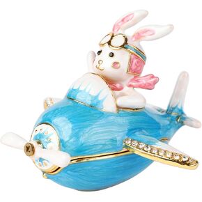 Airplane and Captain Rabbit Trinket Boxes Hinged Enamel Hand-Painted Animals Ornaments Unique Gift for Home Decor