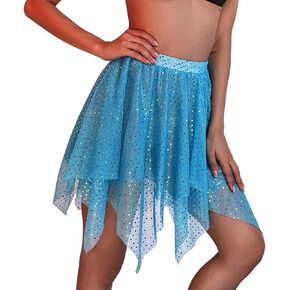 Sequin Belly Dance Skirt Rave Costume Sparkly Hip Skirts Festival Performance Dance Short Wrap Skirt for Women and Girls (Sky Blue) 25 Regular