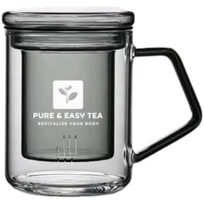 Glass Tea Infuser Cup with Lid, Removable Tea Filter Mug, Modern Grey Borosilicate Glass, Brew Favorite Loose Leaf Tea in Style, 400 mL/13.5 oz