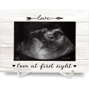 Love At First Sight Frame Ultrasound Sonogram 4x6 Picture Frames, Pregnancy Gifts Baby Shower Gifts Wood Photo Frame, Gender Reveal New Baby Gift Picture Frame for Wall and Tabletop Display