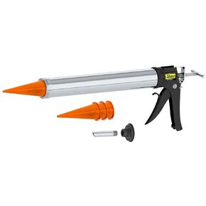 Albion Engineering Company DL-59-T17 Professional Line Special Deluxe Manual Bulk Caulking Gun with Metal Nozzle, Metal Adapter & 3 Orange Cone Nozzles, 30 oz