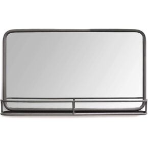 Stratton Home Decor Mason Metal Mirror with Shelf, 24.00 W X 4.00 D X 14.00 H, Gunmetal