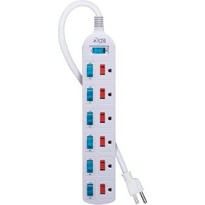 KMC 6 Outlet Power Strip with Multi-outlet Independent Switches, Overload Protector,4-Foot Cord