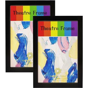Black Theatre Frame, 2 Packs, Theatre Bill Frame, Real Glass, 7/8 inch deep moulding, Holds 5.5x8.5-inch Media, Wall or Tabletop Display