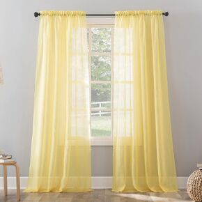 No. 918 Erica Crushed Sheer Voile Rod Pocket Curtain Panel, 51" x 95", Yellow