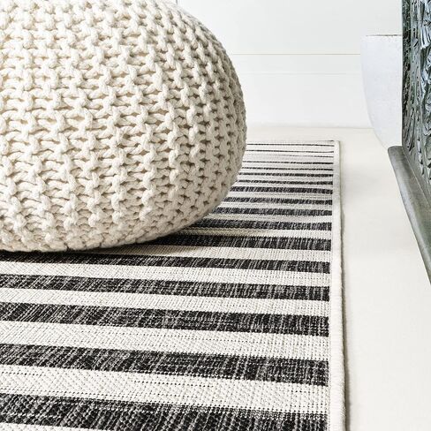 JONATHAN Y SMB133A-28 Sukie Modern Offset Stripe Indoor/Outdoor 2 ft. x 8 ft. Runner Rug, Modern, Bohemian, Transitional, Scandinavian, Minimalistic, Rustic, Pet Friendly, Easy Cleaning, Beige/Brown in Saudi Arabia