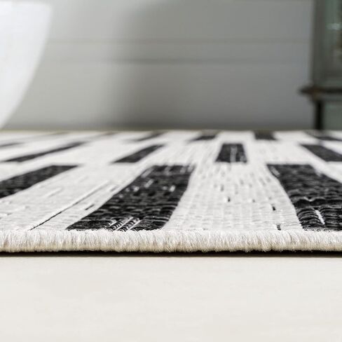 JONATHAN Y SMB133A-28 Sukie Modern Offset Stripe Indoor/Outdoor 2 ft. x 8 ft. Runner Rug, Modern, Bohemian, Transitional, Scandinavian, Minimalistic, Rustic, Pet Friendly, Easy Cleaning, Beige/Brown in Saudi Arabia