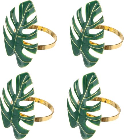 NOLITOY 4pcs Green Leaves Napkin Rings, Hawaii Napkin Holder for Holiday, Weddings, Tropical Party Dining Table Decor Supplies in Saudi Arabia
