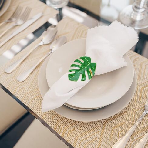 NOLITOY 4pcs Green Leaves Napkin Rings, Hawaii Napkin Holder for Holiday, Weddings, Tropical Party Dining Table Decor Supplies in Saudi Arabia