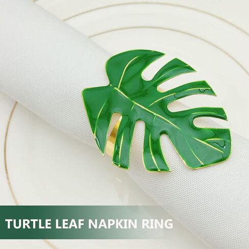 NOLITOY 4pcs Green Leaves Napkin Rings, Hawaii Napkin Holder for Holiday, Weddings, Tropical Party Dining Table Decor Supplies in Saudi Arabia