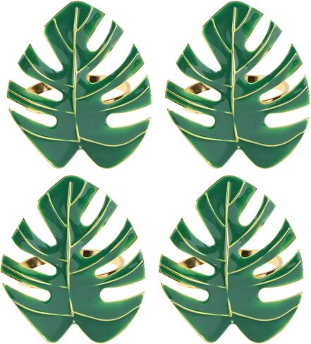 NOLITOY 4pcs Green Leaves Napkin Rings, Hawaii Napkin Holder for Holiday, Weddings, Tropical Party Dining Table Decor Supplies in Saudi Arabia