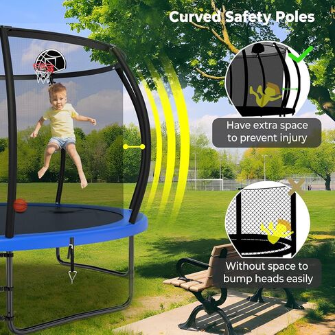 Lyromix ترقية 10 12 14 15 16FT الترامبولين في الهواء الطلق للأطفال والكبار، الترامبولين في الهواء الطلق مع أعمدة منحنية، الترامبولين اليقطين مع طوق كرة السلة، الرش، حصص، كرة السلة والضوء in Kuwait
