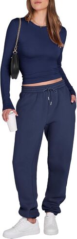ANRABESS Womens 2 Piece Outfits Going Out Tops Fleece Sweatpants Joggers Tracksuit Y2K Matching Lounge Sets Fall Clothes in Saudi Arabia