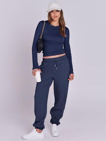 ANRABESS Womens 2 Piece Outfits Going Out Tops Fleece Sweatpants Joggers Tracksuit Y2K Matching Lounge Sets Fall Clothes in Saudi Arabia