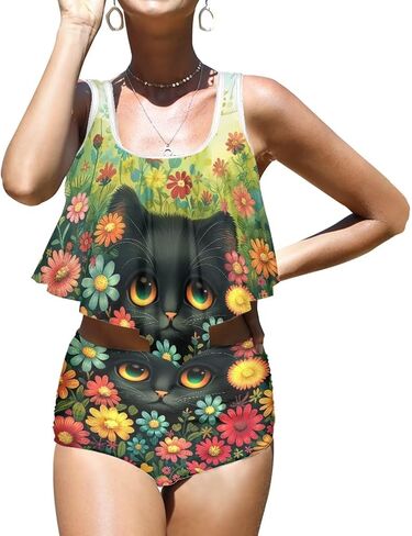 Women Mushroom High Waist Tummy Control Bikini Swimsuit Summer Two Piece Bathing Suit(S-2XL) in Saudi Arabia