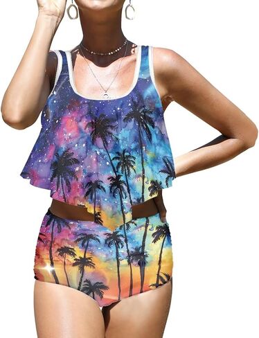 Women Mushroom High Waist Tummy Control Bikini Swimsuit Summer Two Piece Bathing Suit(S-2XL) in Saudi Arabia