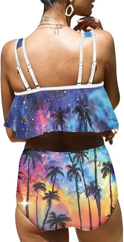 Women Mushroom High Waist Tummy Control Bikini Swimsuit Summer Two Piece Bathing Suit(S-2XL) in Saudi Arabia