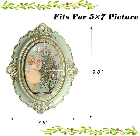 Vintage Picture Frame,5x7 Oval Antique Baroque Wall Mounting Photo Frame with High Definition Glass Front for Home Decor(Green in Saudi Arabia