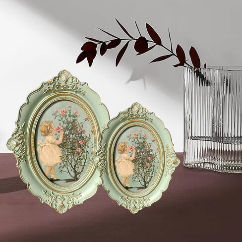 Vintage Picture Frame,5x7 Oval Antique Baroque Wall Mounting Photo Frame with High Definition Glass Front for Home Decor(Green in Saudi Arabia