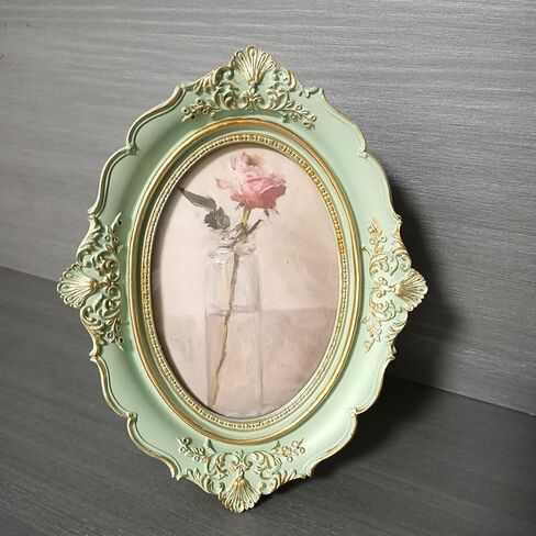 Vintage Picture Frame,5x7 Oval Antique Baroque Wall Mounting Photo Frame with High Definition Glass Front for Home Decor(Green in Saudi Arabia