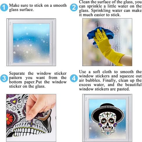 Whaline 9 Sheets Day of The Dead Window Clings Halloween Double-Sided Sugar Skull Design Window Stickers Colorful Flower Patterns Window Decals for Mexican Haunted House School Office in Saudi Arabia