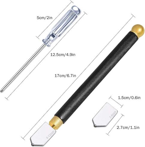 أدوات قطع الزجاج، قاطع زجاجي على شكل قلم رصاص عالي التحمل وقاطع زجاجي بمقبض مسدس، طقم قاطع زجاجي من خليط معدني، أداة قطع زجاجية برأس كربيد لتغذية الزيت مع مفك براغي in Kuwait