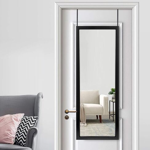Natsukage Over The Door Mirror Wall Mirror Full Length Mirror Dressing Mirror Hanging Door Mirror for Bedroom Living Room Locker Room, Polystyrene Frame (47"x16", Black PS) in Saudi Arabia
