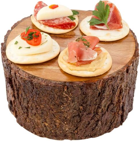 Restaurantware 4 Inch x 2 Inch Rustic Riser For Displays 1 Small Wood Display Riser - Varnished With Bark Edges Hollowed Bottom Natural Acacia Tree Stump Display Stand For Appetizers Desserts Snacks in Saudi Arabia