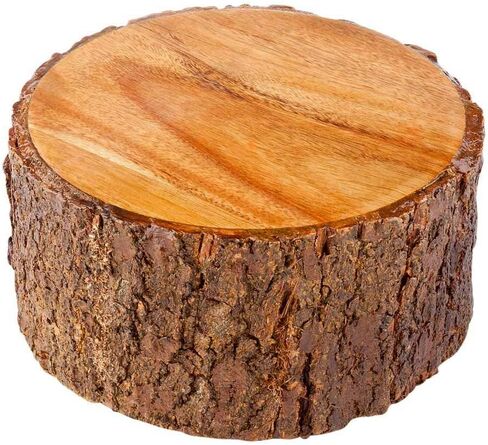 Restaurantware 4 Inch x 2 Inch Rustic Riser For Displays 1 Small Wood Display Riser - Varnished With Bark Edges Hollowed Bottom Natural Acacia Tree Stump Display Stand For Appetizers Desserts Snacks in Saudi Arabia