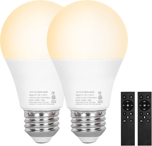 مصباح LED A19 بمصباحين مع جهاز تحكم عن بعد واحد، مصابيح LED 9 وات، قاعدة E26، 805 لومن، قابلة للتعتيم 2700K-6000K، عمر افتراضي 25000 ساعة، لمبة LED للمصباح الأرضي، مصباح معلق، مصباح طاولة in Kuwait