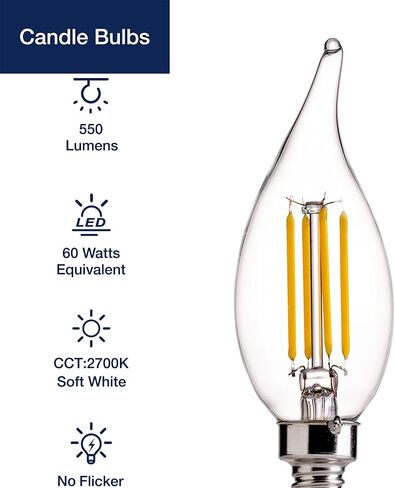 FLSNT CA11 E12 LED Chandelier Light Bulbs 40W Equivalent, Dimmable LED Candelabra Bulbs, 2200K Warm White, 330LM, Amber Glass, 12 Pack in Saudi Arabia