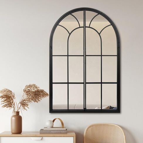 Black Arch Wall Mirror 24" x 36" - Window Pane Decorative Mirror Metal Frame, Farmhouse Hanging Wall Decor for Living Room, Entryway, Bedroom, Hallway, Mantel in Kuwait